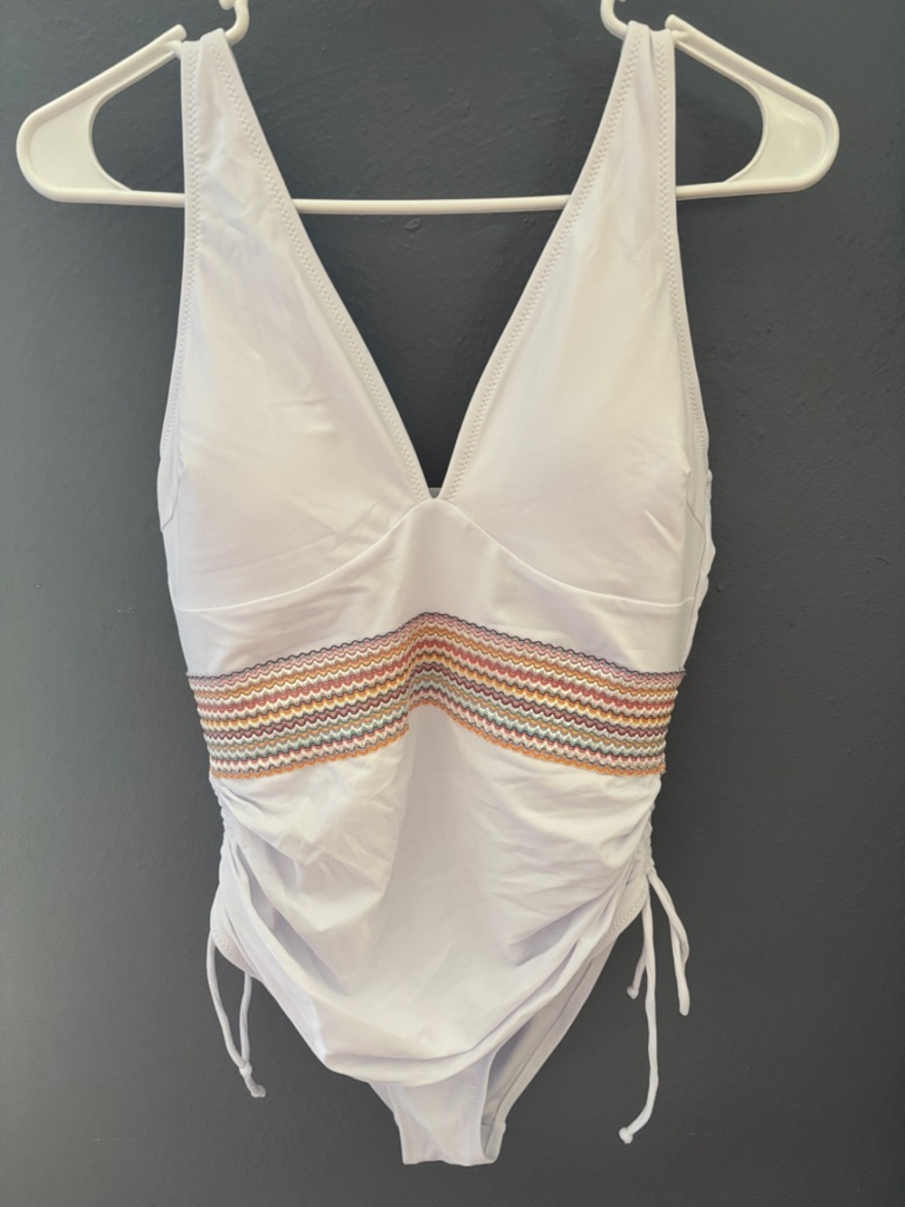 Blooming Jelly White One-Piece Swimsuit with Multicolor Waistband